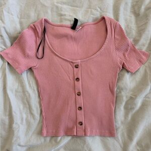 Button Down Pink Cropped Baby Tee size XS